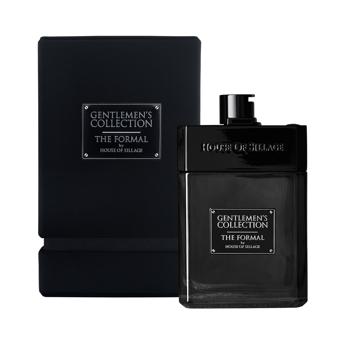 fragrance in black bottle with black suit box