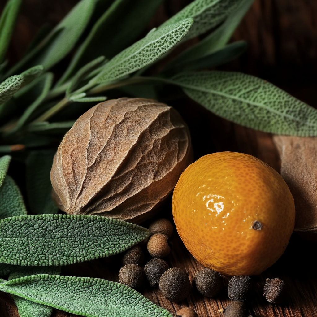 sage, citrus, papper