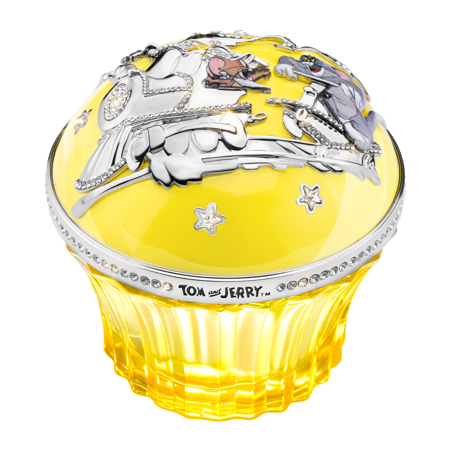 House of Sillage luxury fragrance in yellow bottle with Tom and Jerry on top. 
