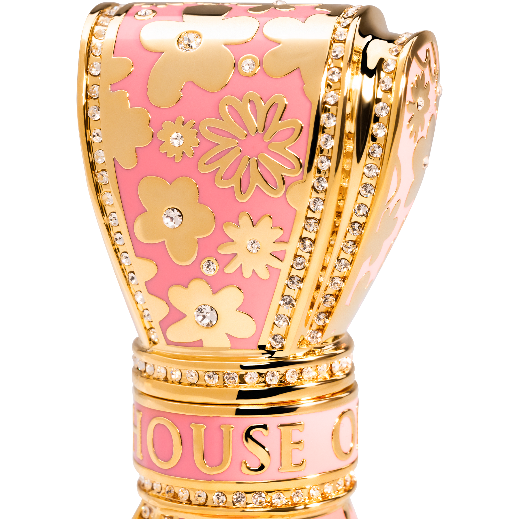 Detailed picture of pink Luxury Lipstick with Swarovski crystal and plated gold 