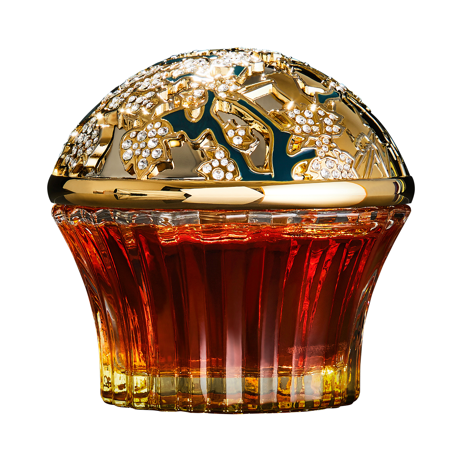 Almond scent in the golden bottle with angles on the cup and decorated with Swarovski crystal 
