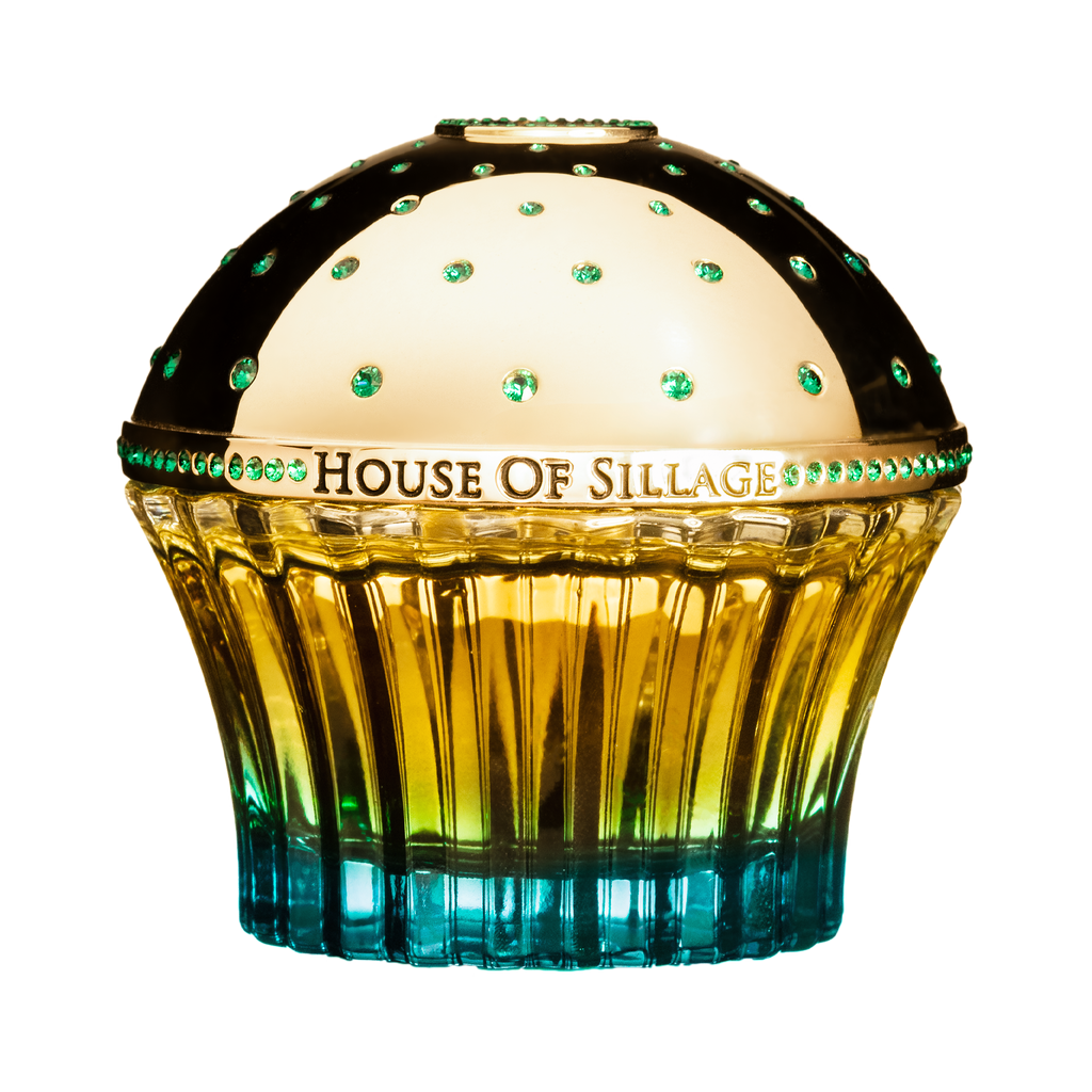 Decorative luxury niche fragrance with 'House of Sillage' branding on a white background