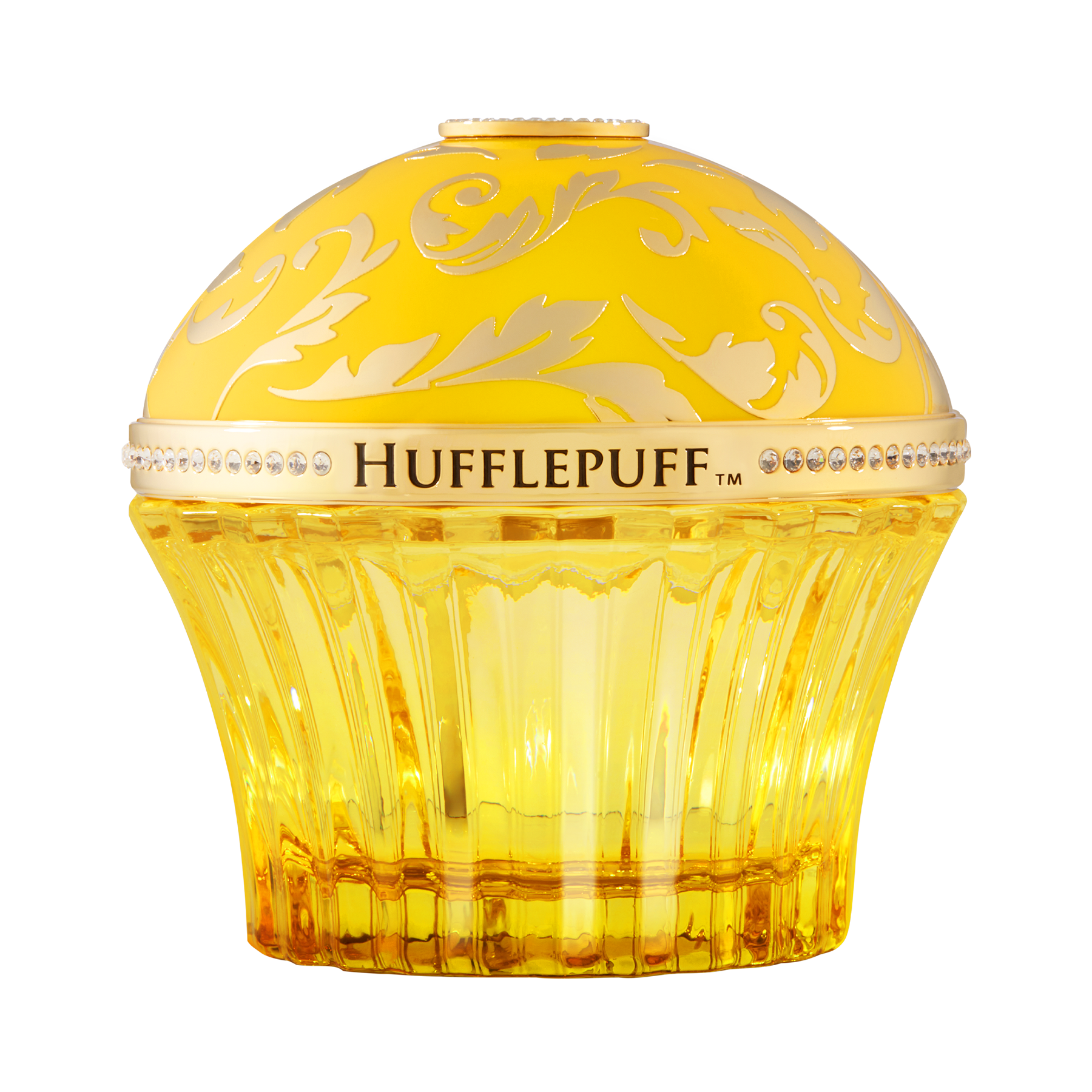 Hufflpuff Fragrance with Yellow  Arabesque Design on the top of cup 