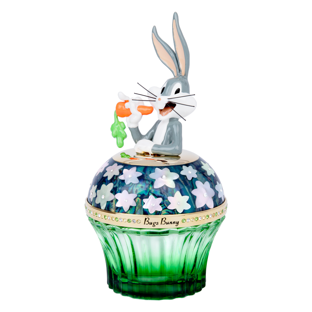 Bugs Bunny character on green fresh fragrance bottle with oranges