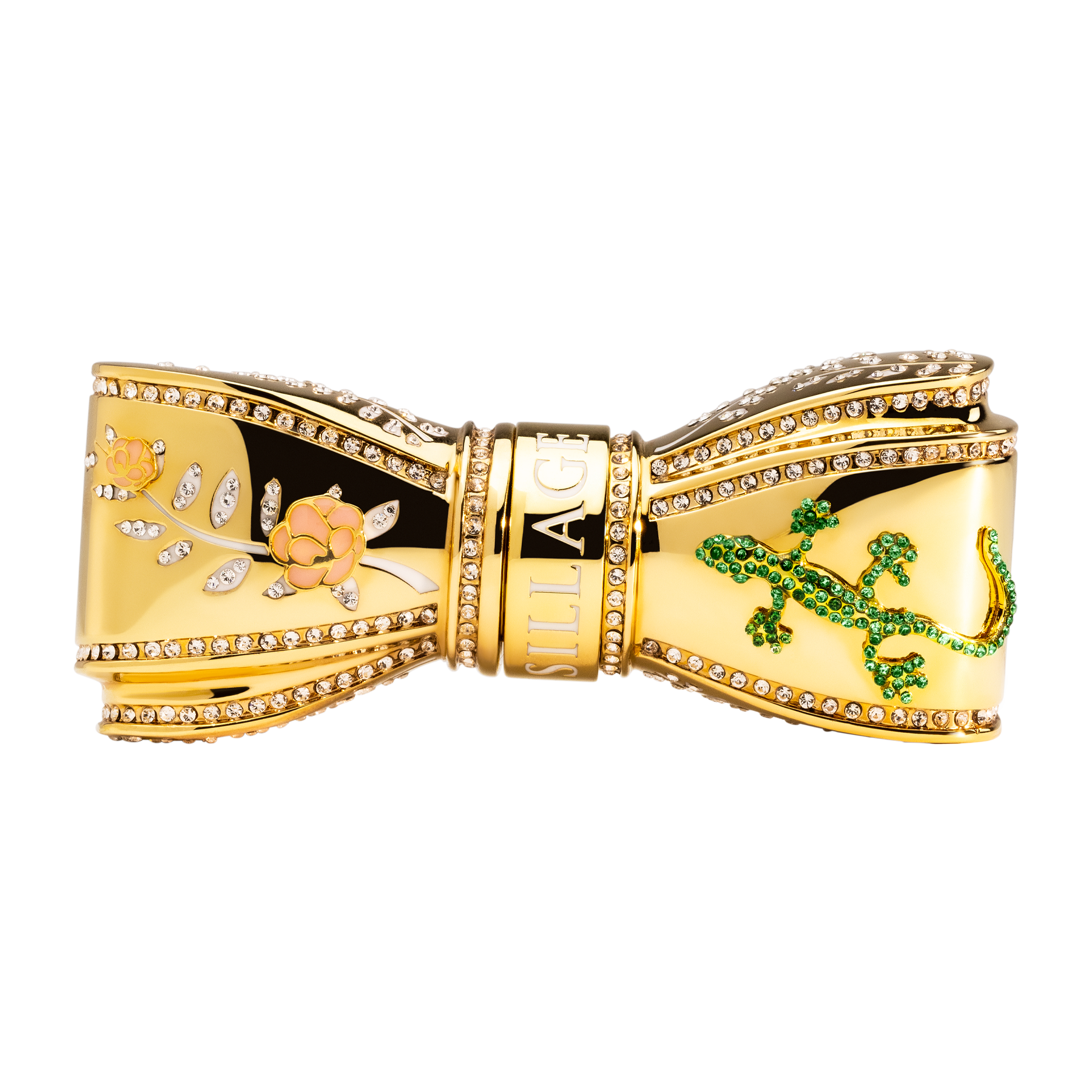 Refillable Golden Plated Lipstick Case with Swarovski Crystal Gecko on Top 